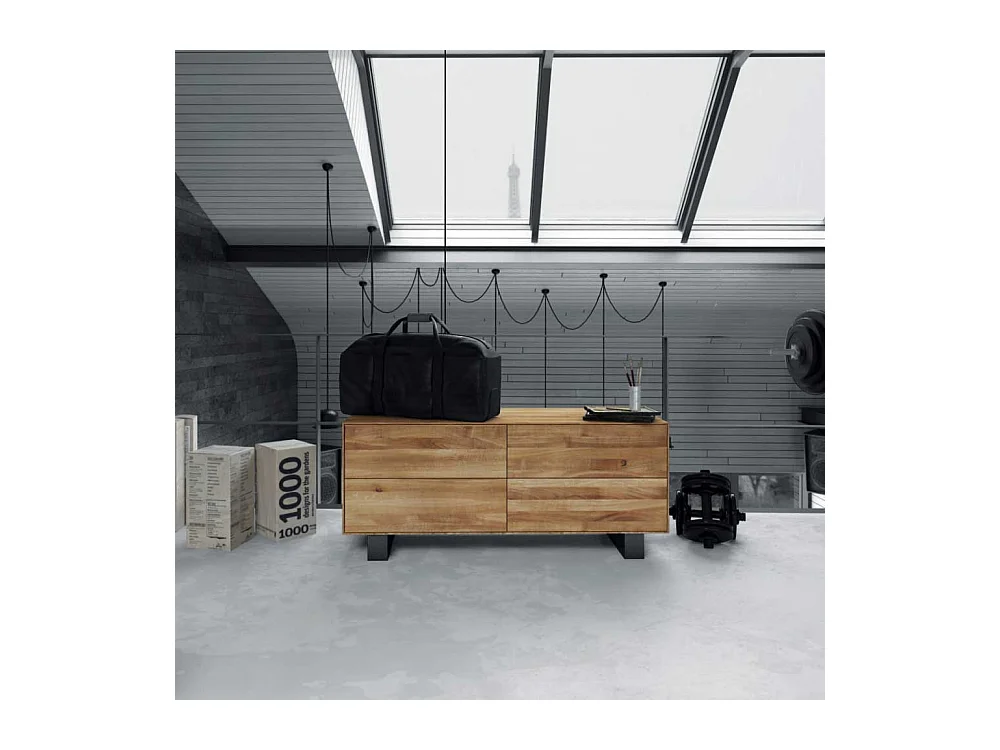 TV Board aus Wildeiche Massivholz Stahl