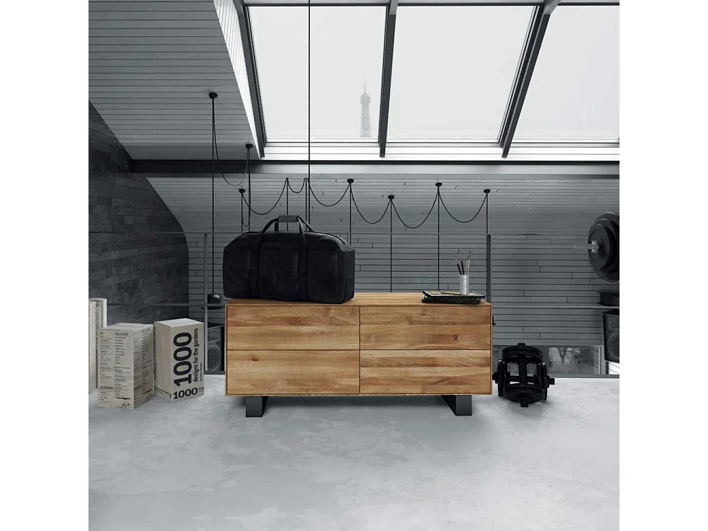 TV Board aus Wildeiche Massivholz Stahl