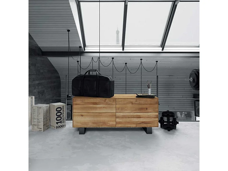 TV Board aus Wildeiche Massivholz Stahl