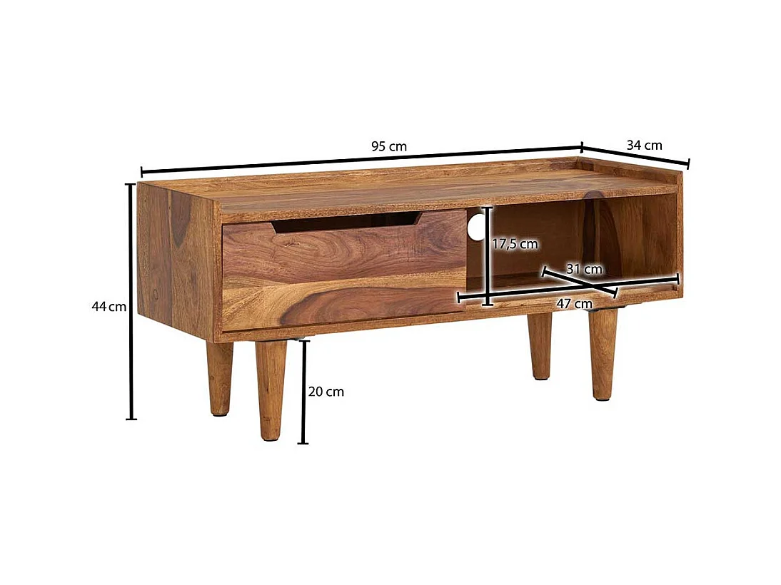 Fernsehunterschrank aus Sheesham Massivholz 95 cm breit