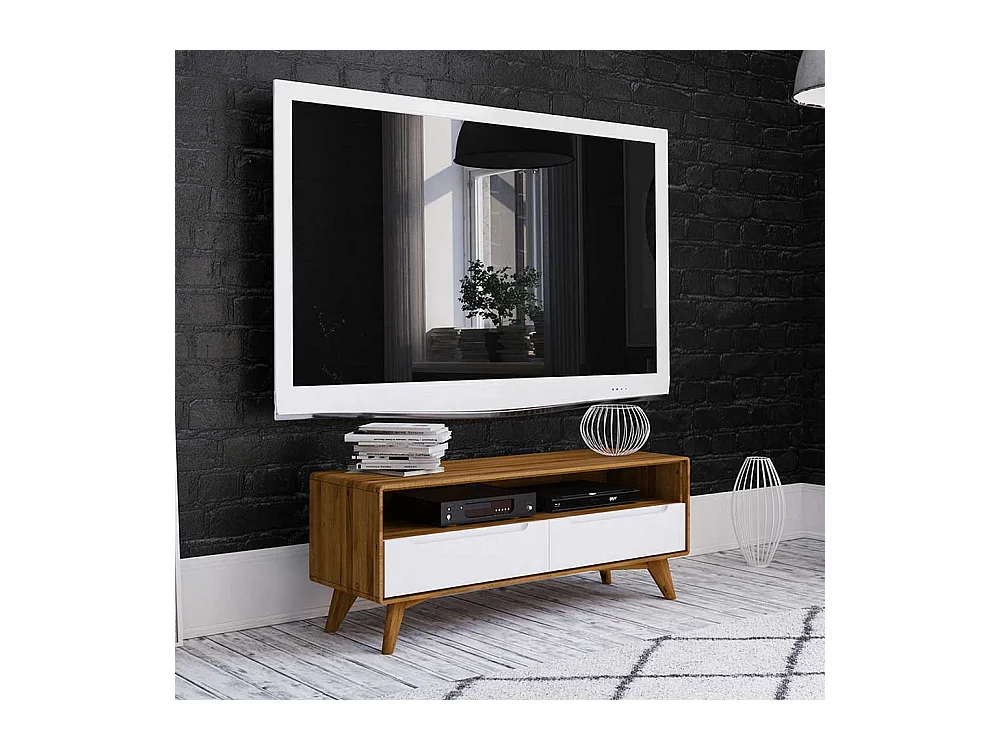 TV Unterschrank in Weiß und Wildeiche zwei Schubladen