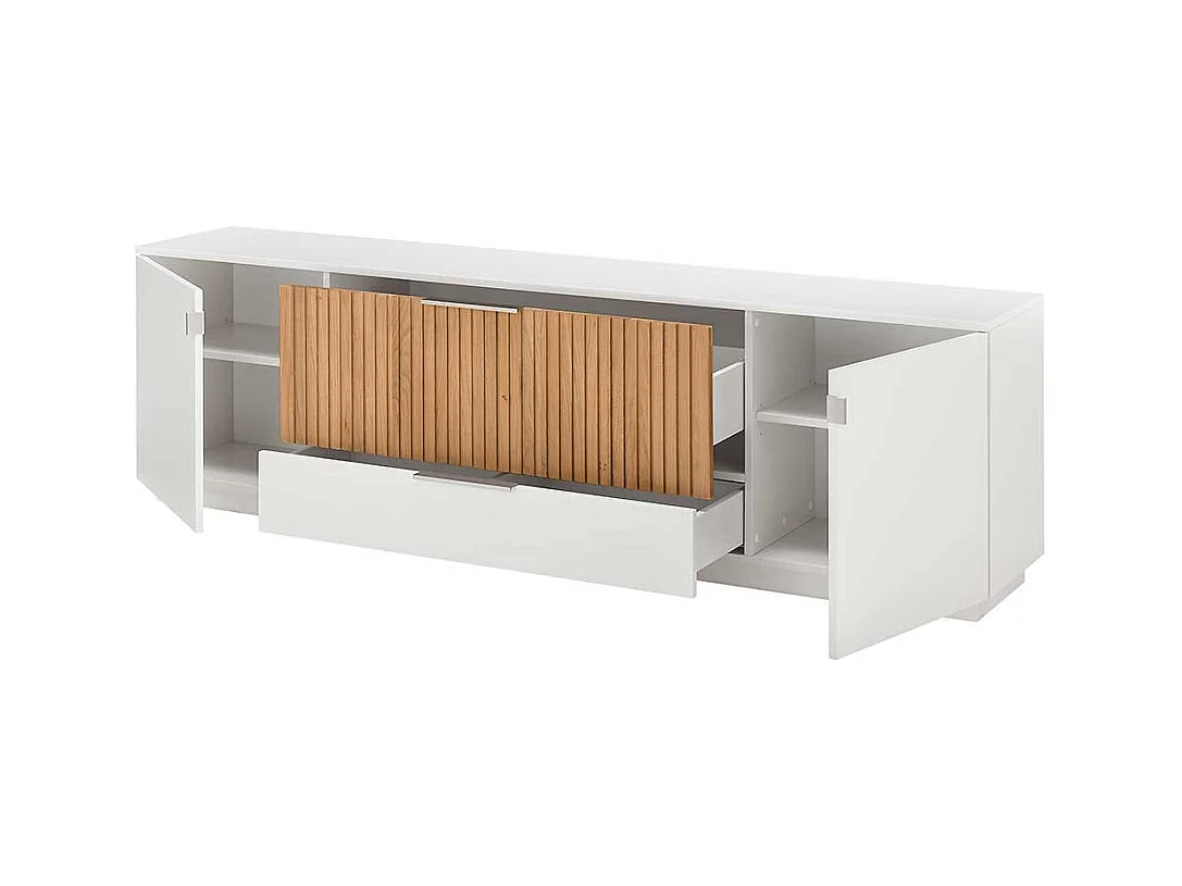 Fernseh Unterschrank in Eiche Bianco und Weiß 223 cm breit