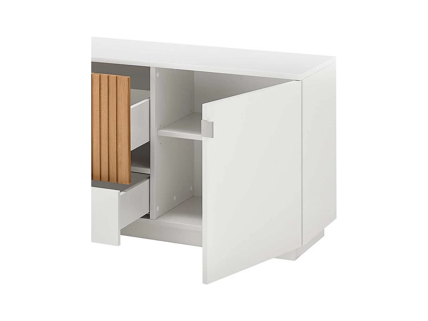 Fernseh Unterschrank in Eiche Bianco und Weiß 223 cm breit