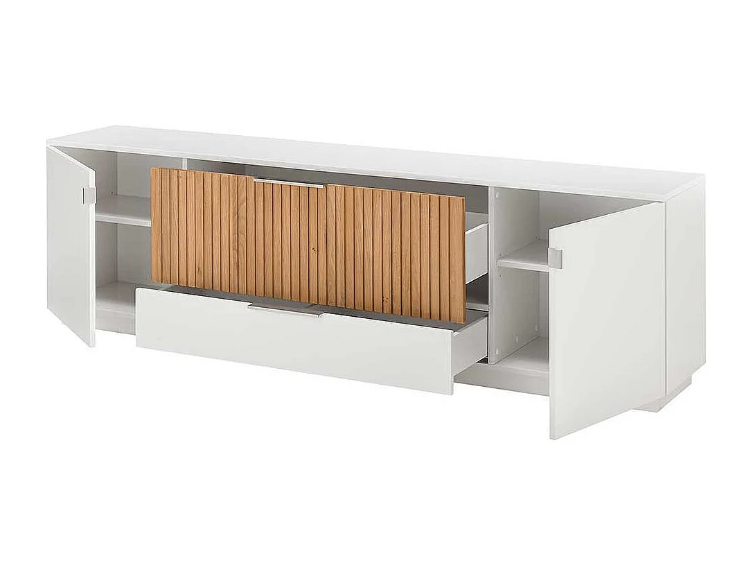 Fernseh Unterschrank in Eiche Bianco und Weiß 223 cm breit