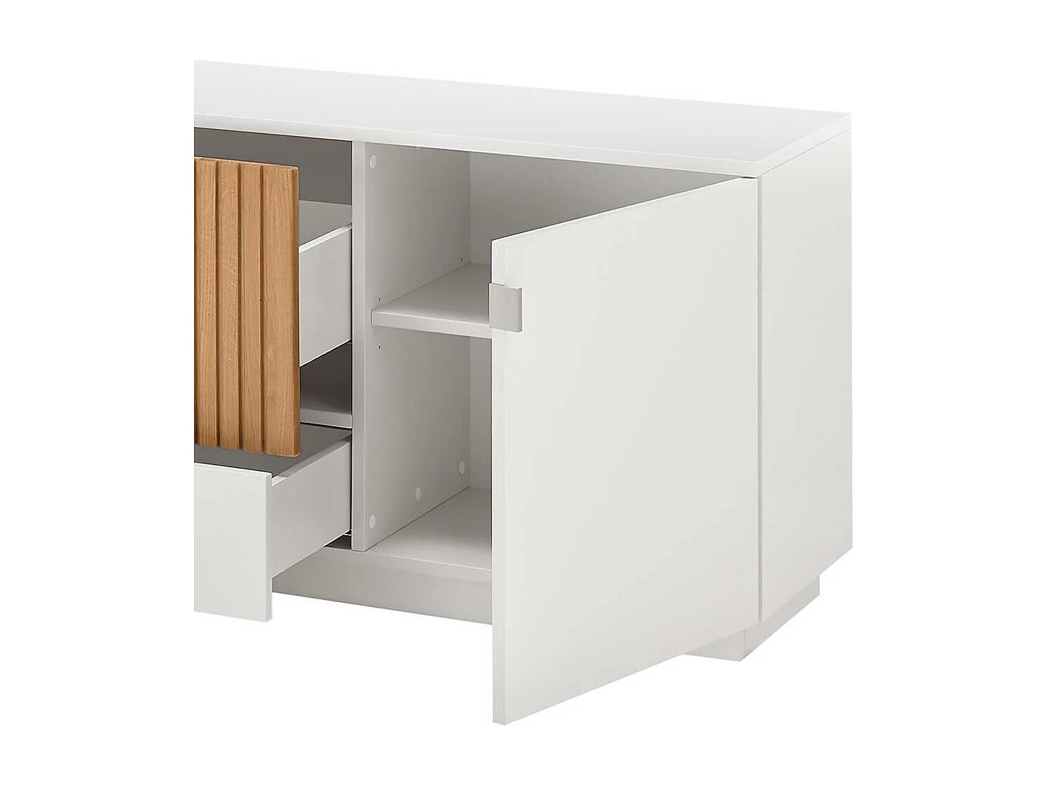 Fernseh Unterschrank in Eiche Bianco und Weiß 223 cm breit