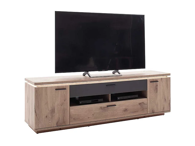 TV Lowboard mit LED Beleuchtung Wildeichefarben und Anthrazit