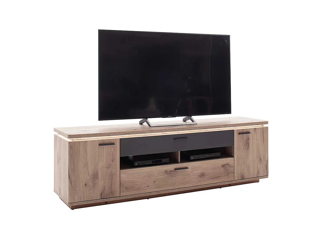 TV Lowboard mit LED Beleuchtung Wildeichefarben und Anthrazit