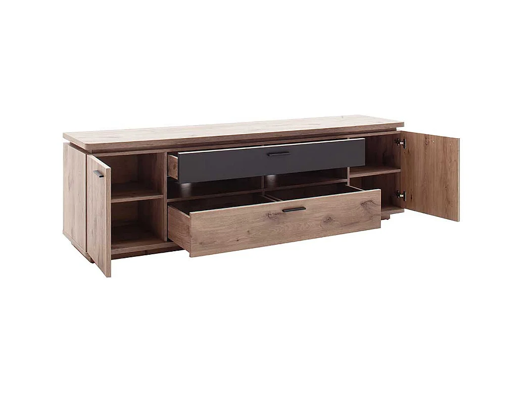 TV Lowboard mit LED Beleuchtung Wildeichefarben und Anthrazit