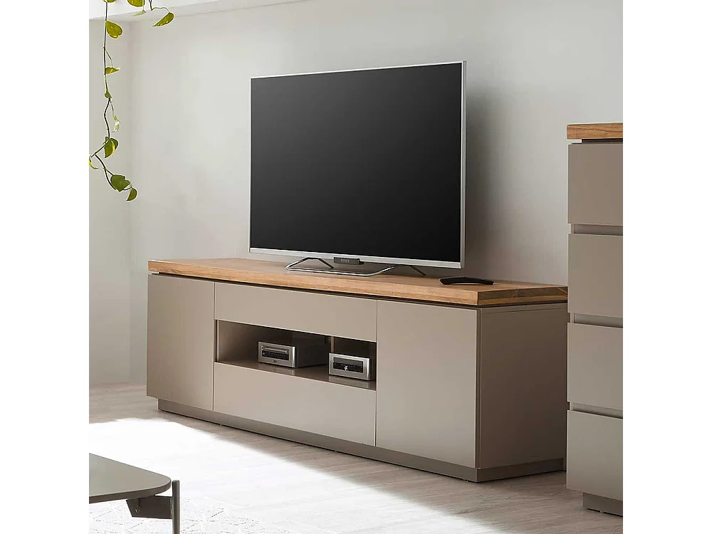 Flachstrecke Wohnzimmer in Taupe zwei Schubladen und Türen