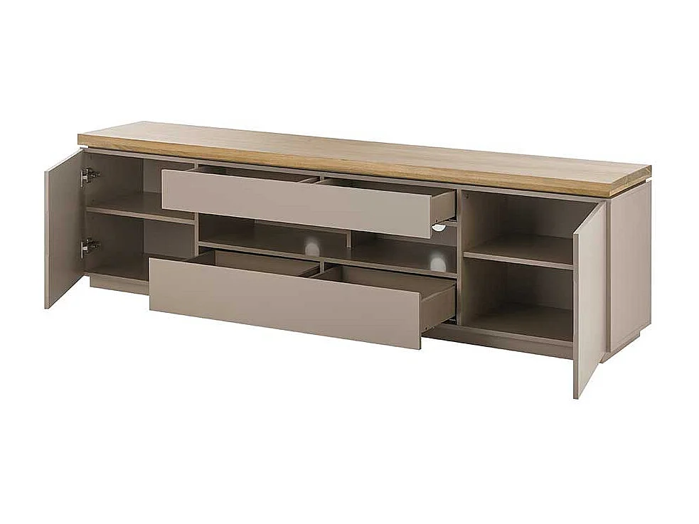 Flachstrecke Wohnzimmer in Taupe zwei Schubladen und Türen