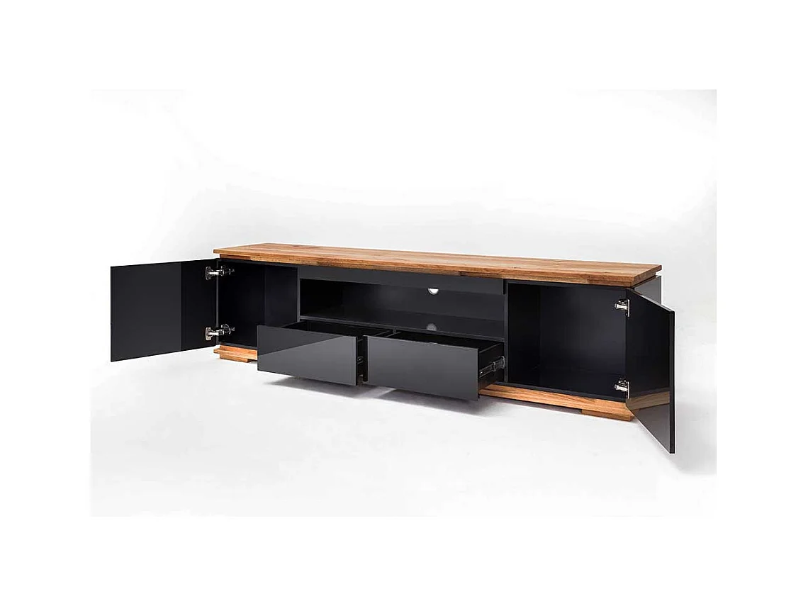 Design Fernsehunterschrank in Schwarz Hochglanz Asteiche Massivholz
