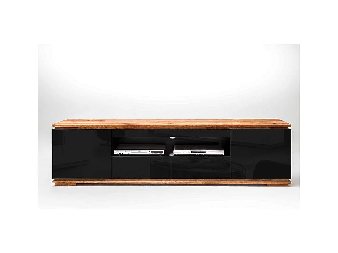 Design Fernsehunterschrank in Schwarz Hochglanz Asteiche Massivholz