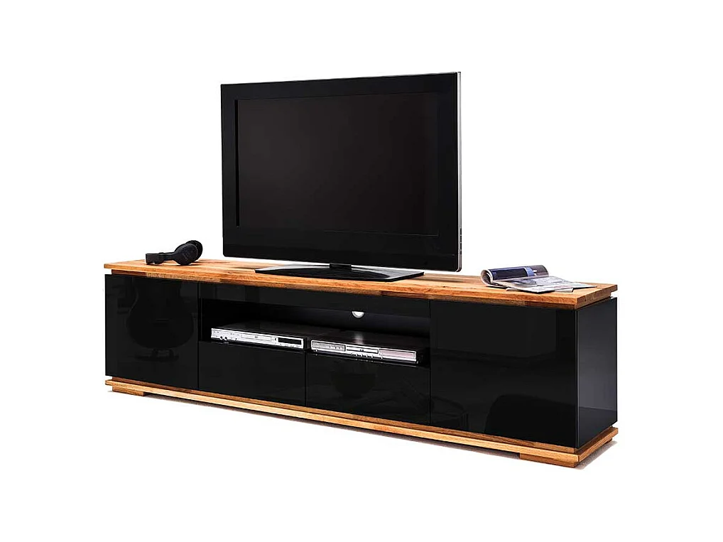 Design Fernsehunterschrank in Schwarz Hochglanz Asteiche Massivholz