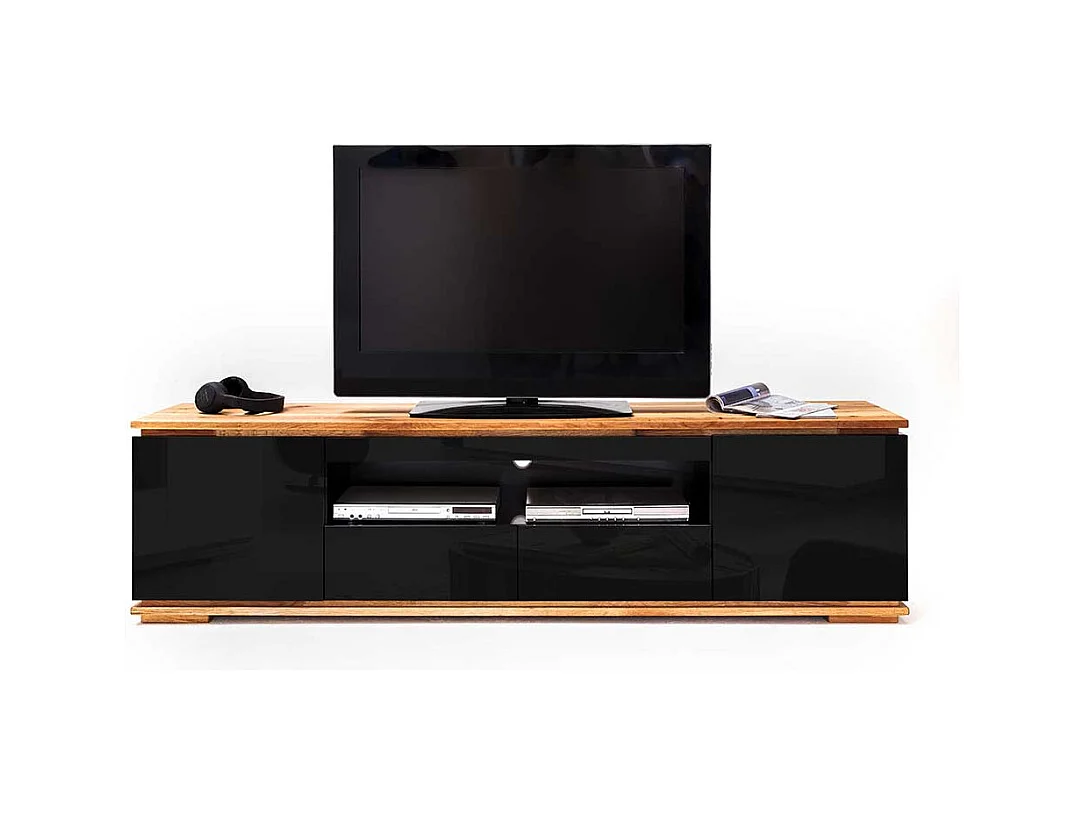 Design Fernsehunterschrank in Schwarz Hochglanz Asteiche Massivholz