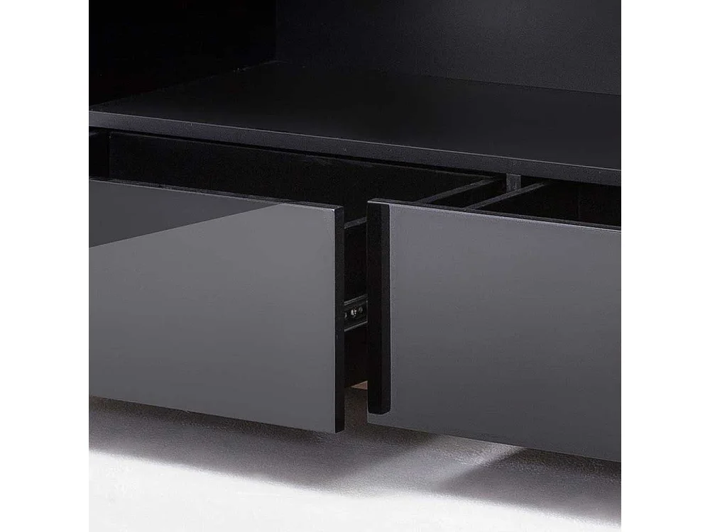 Design Fernsehunterschrank in Schwarz Hochglanz Asteiche Massivholz
