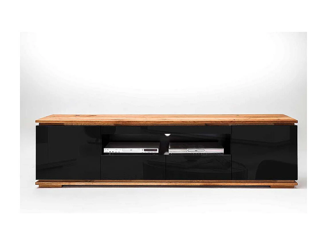 Design Fernsehunterschrank in Schwarz Hochglanz Asteiche Massivholz