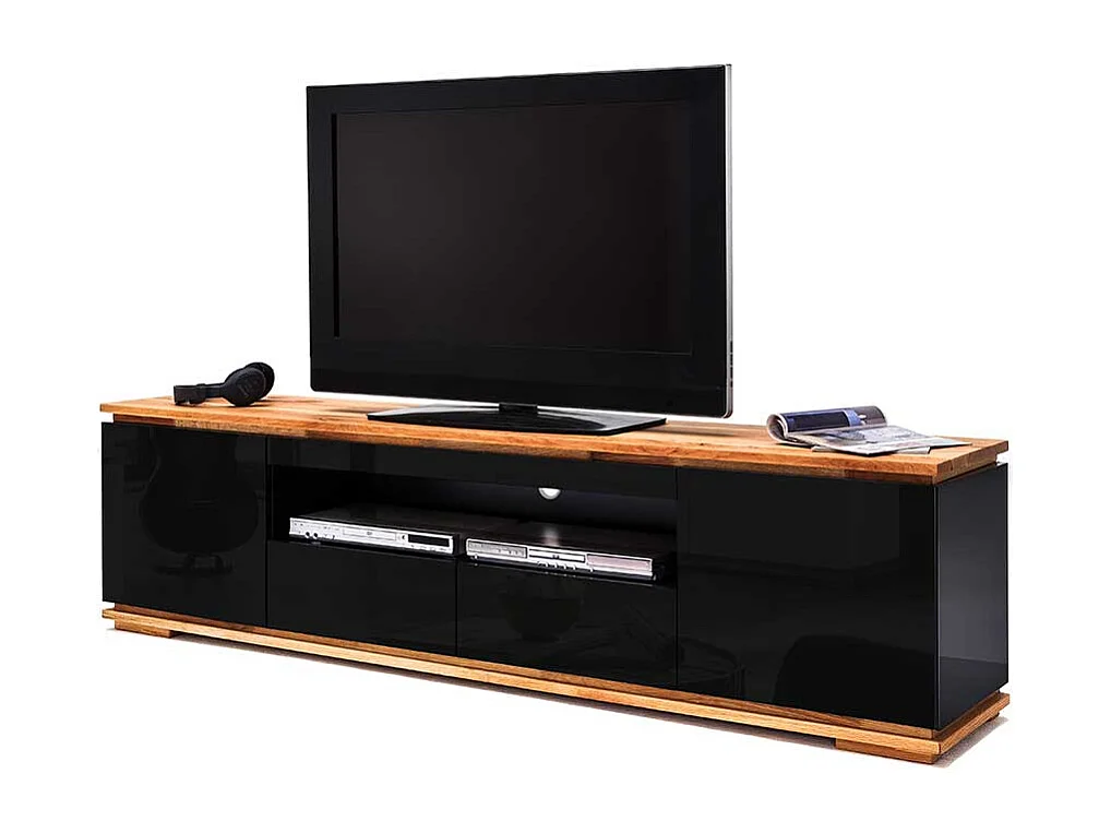 Design Fernsehunterschrank in Schwarz Hochglanz Asteiche Massivholz