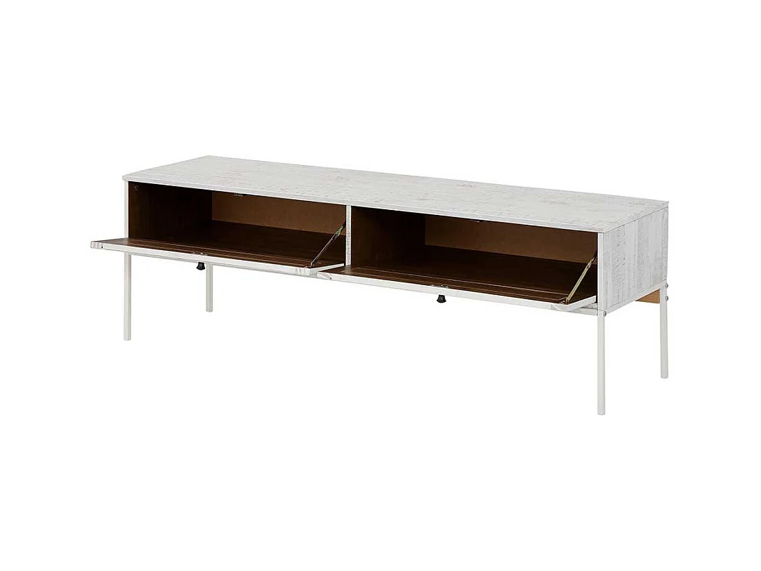 TV Board in Creme Weiß massiv zwei Klappen