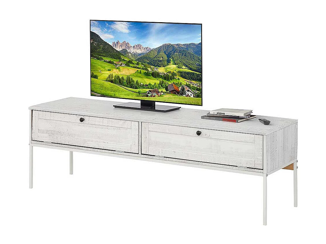 TV Board in Creme Weiß massiv zwei Klappen