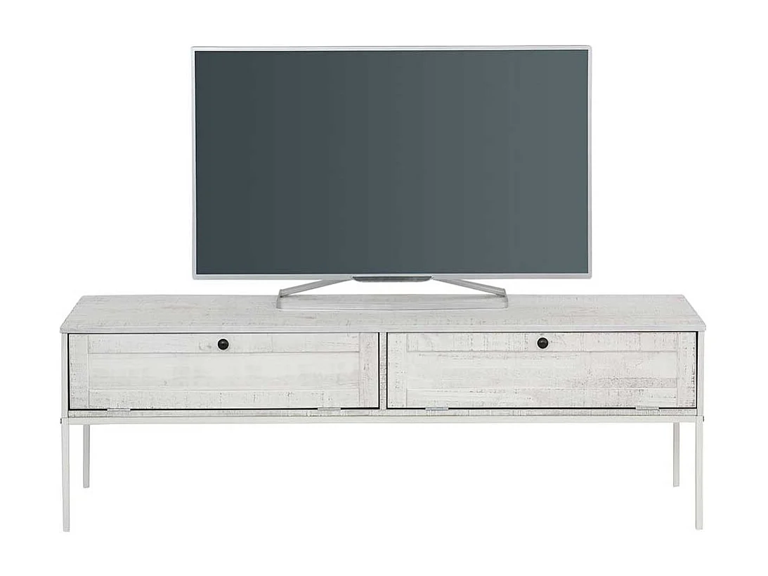 TV Board in Creme Weiß massiv zwei Klappen