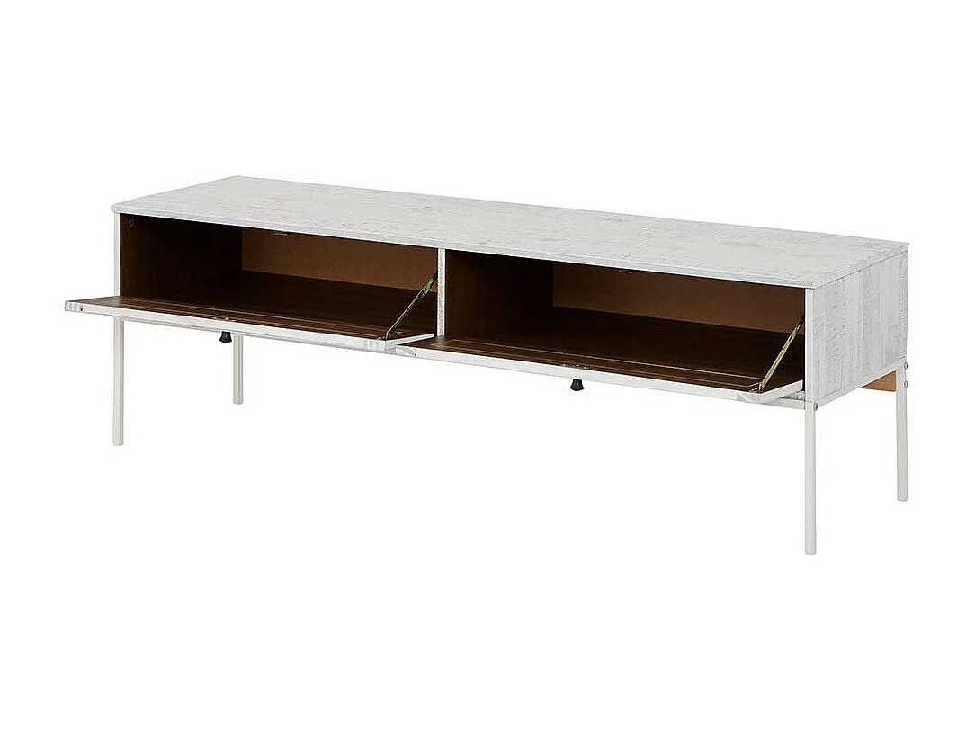 TV Board in Creme Weiß massiv zwei Klappen