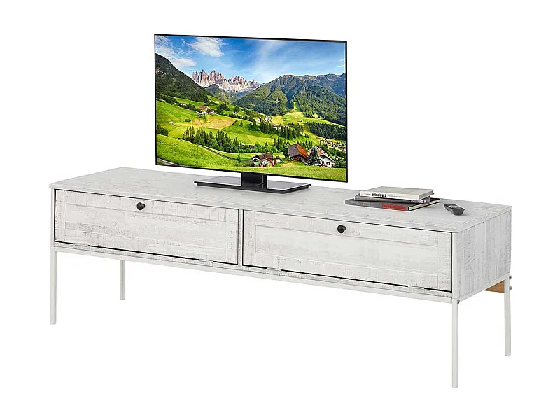 TV Board in Creme Weiß massiv zwei Klappen