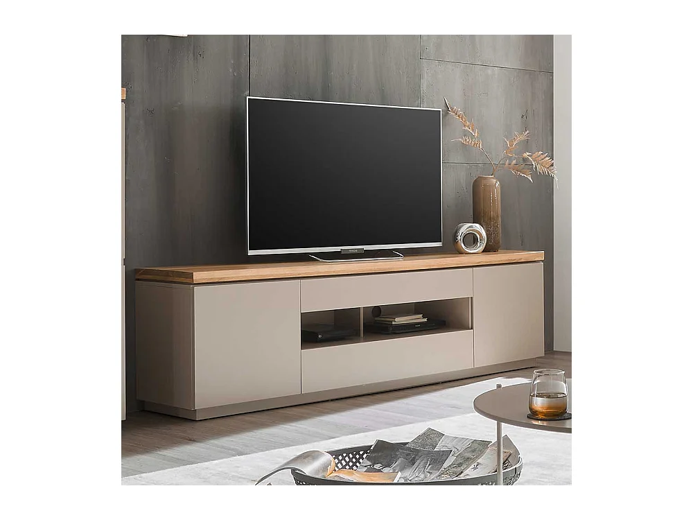 XL TV Lowboard in Taupe Deckplatte aus Akazie Massivholz