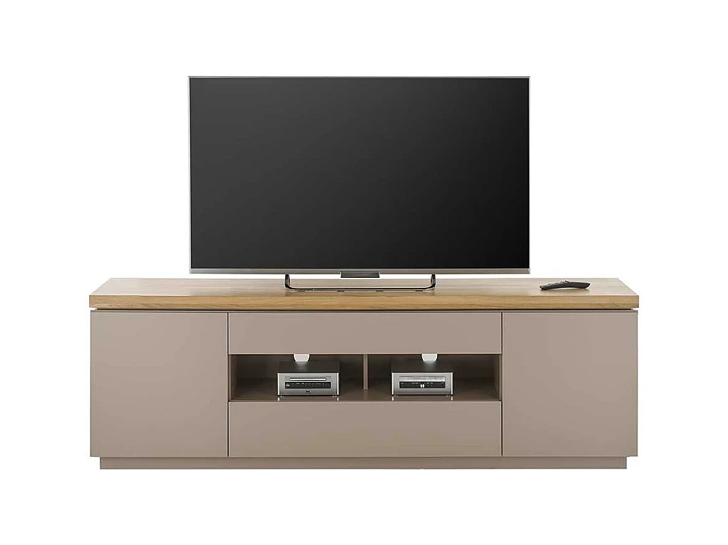 XL TV Lowboard in Taupe Deckplatte aus Akazie Massivholz