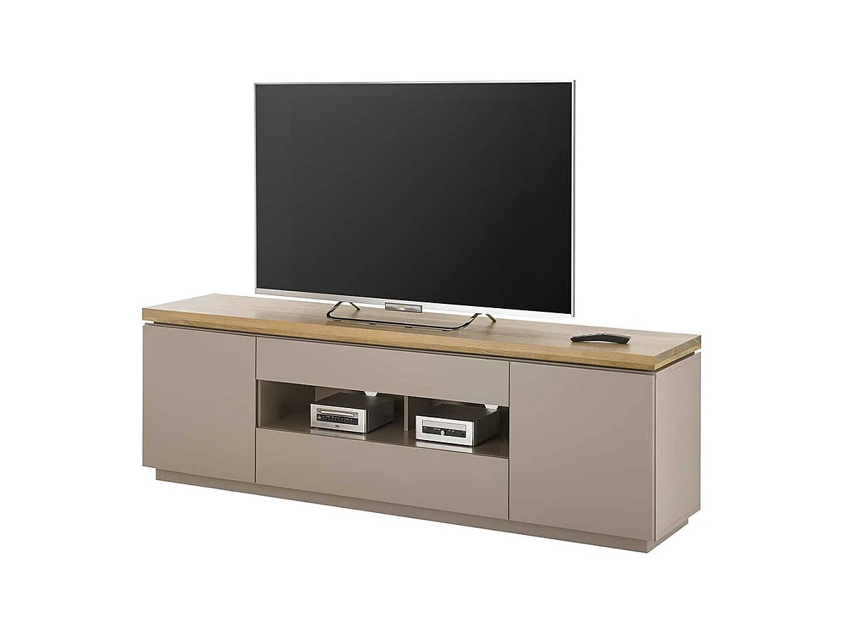 XL TV Lowboard in Taupe Deckplatte aus Akazie Massivholz
