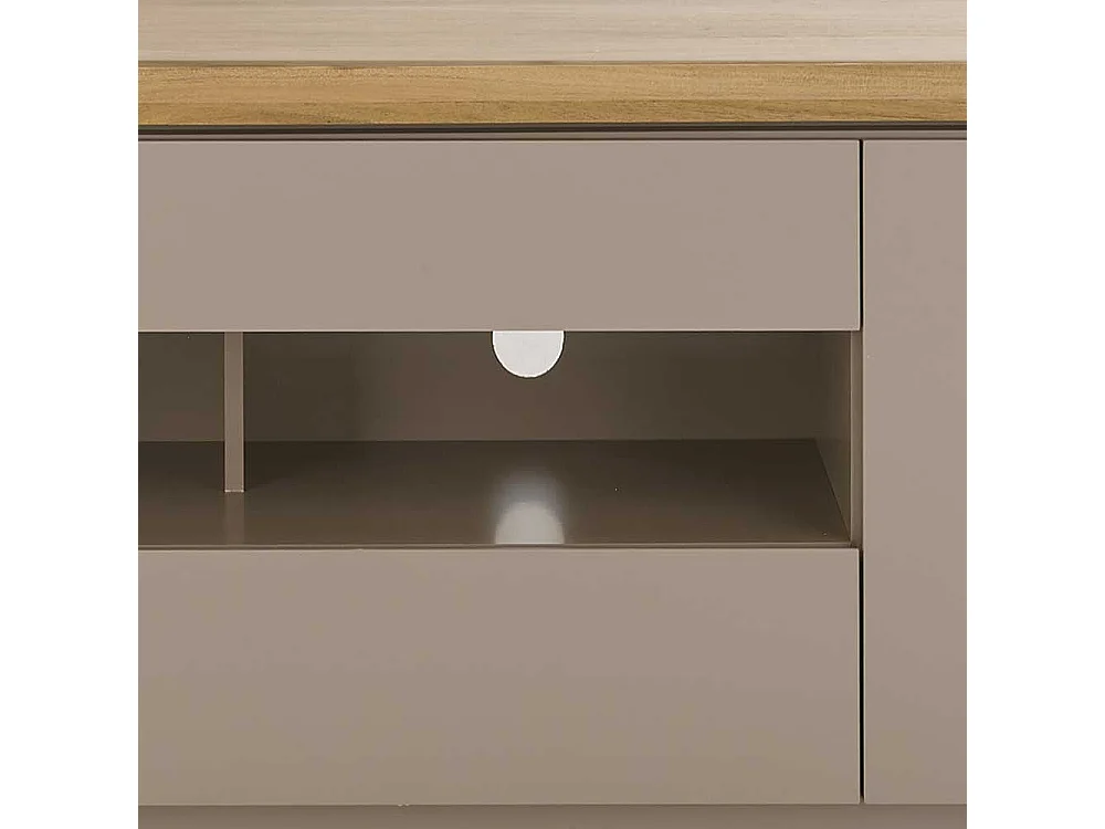 XL TV Lowboard in Taupe Deckplatte aus Akazie Massivholz