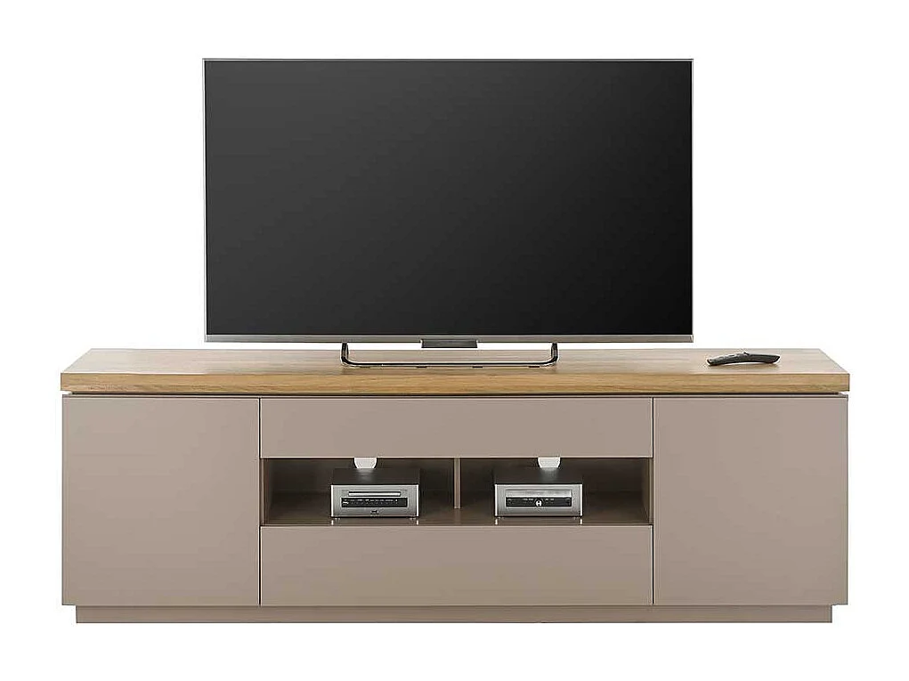XL TV Lowboard in Taupe Deckplatte aus Akazie Massivholz