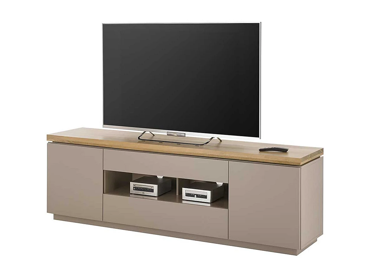 XL TV Lowboard in Taupe Deckplatte aus Akazie Massivholz