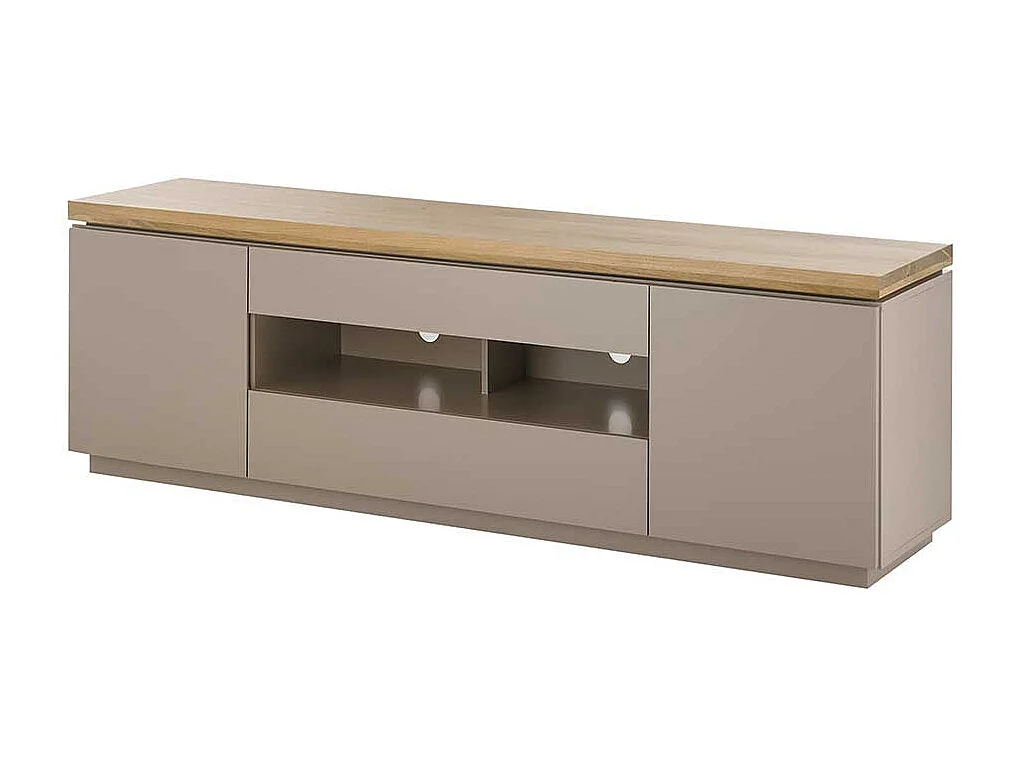 XL TV Lowboard in Taupe Deckplatte aus Akazie Massivholz
