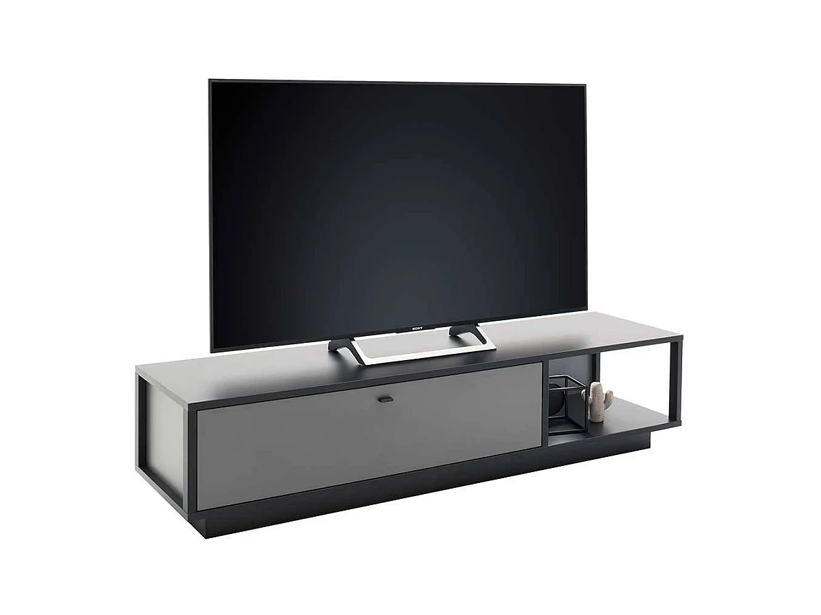 TV Tisch in Grau einer Schublade & offenem Fach