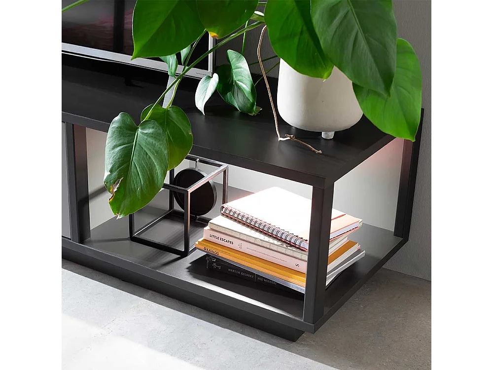 TV Tisch in Grau einer Schublade & offenem Fach