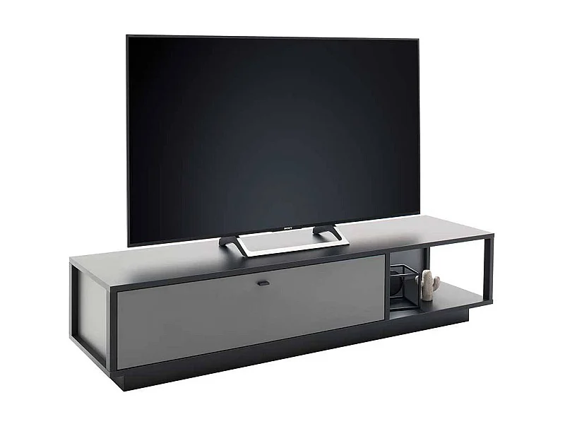 TV Tisch in Grau einer Schublade & offenem Fach