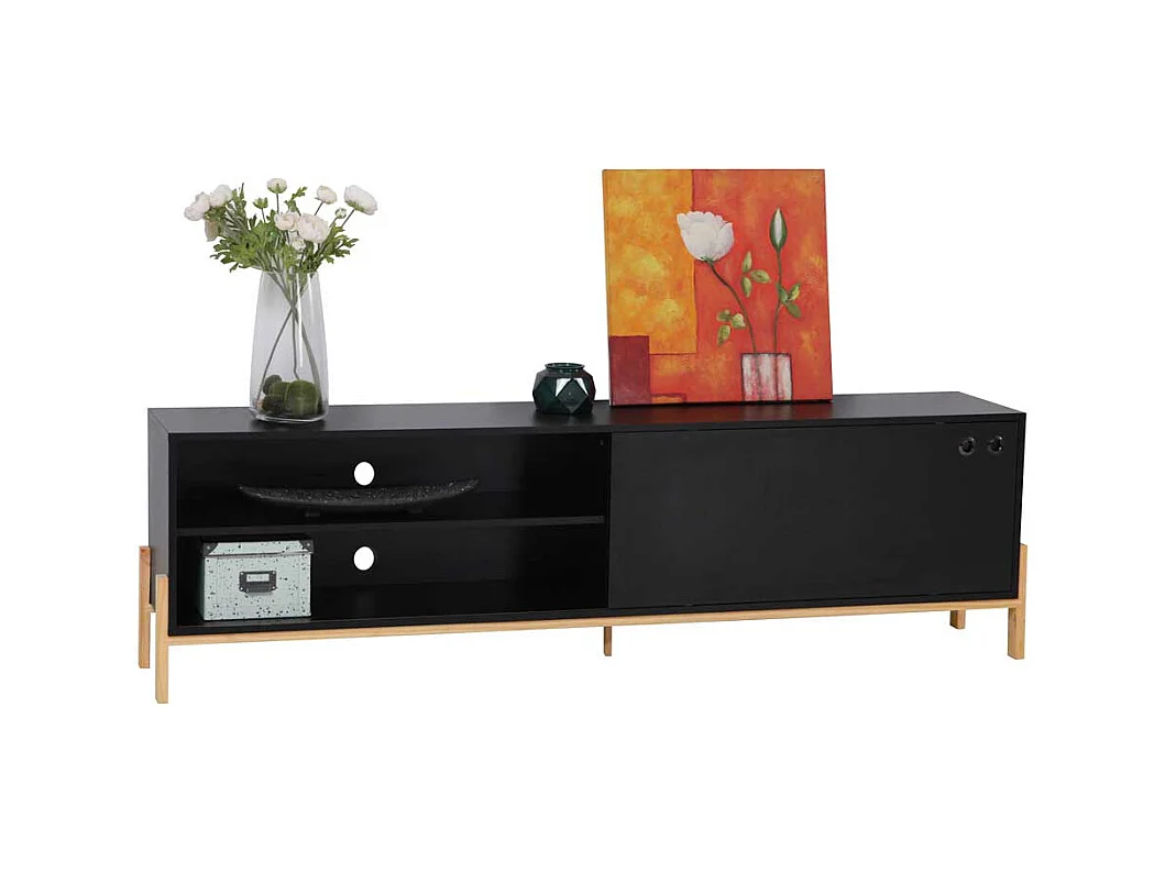 Schwarzes TV-Lowboard melaminbeschichtet Schiebetür