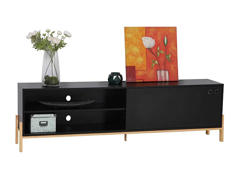 Schwarzes TV-Lowboard melaminbeschichtet Schiebetür