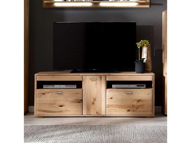 TV Bank Massivholz in Eiche Bianco 156 cm breit