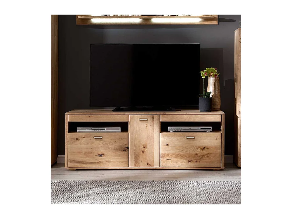 TV Bank Massivholz in Eiche Bianco 156 cm breit
