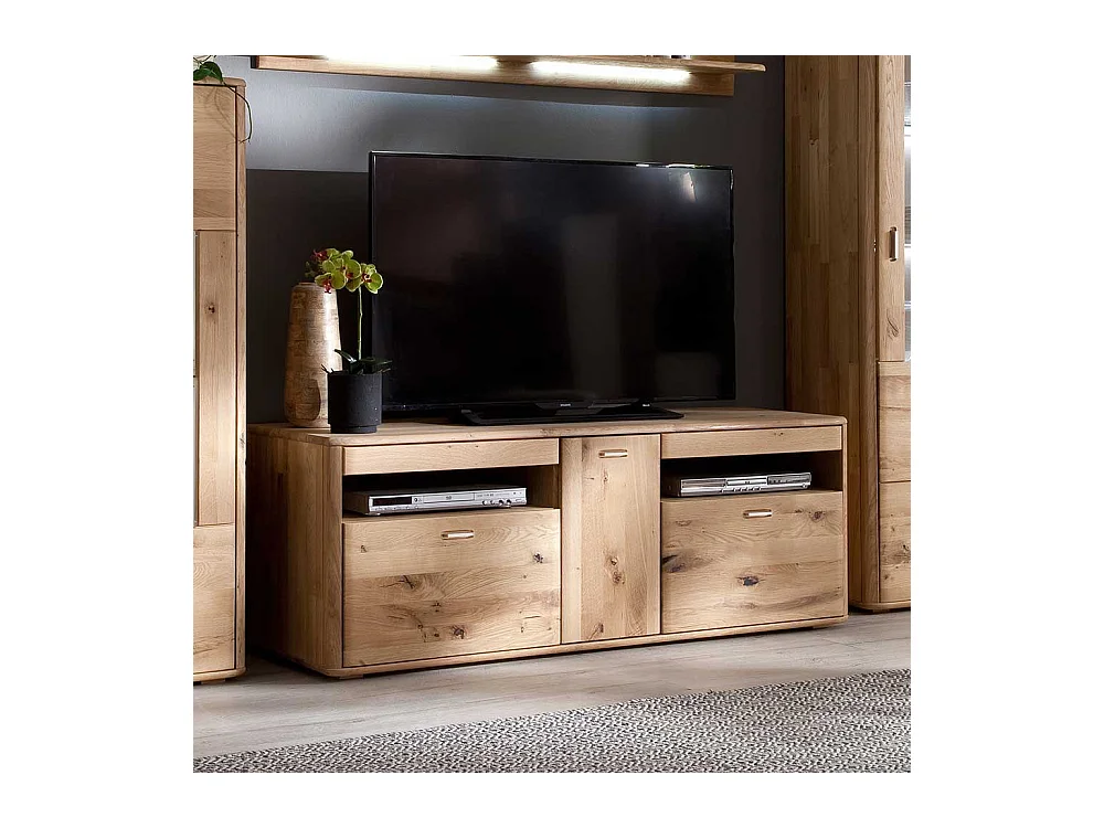 TV Bank Massivholz in Eiche Bianco 156 cm breit