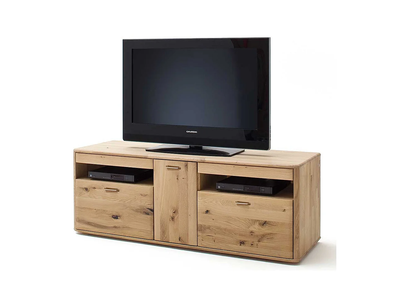 TV Bank Massivholz in Eiche Bianco 156 cm breit