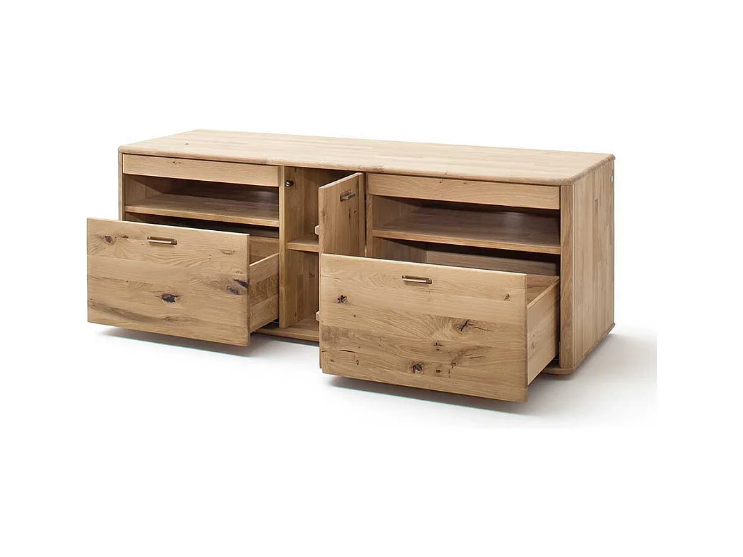 TV Bank Massivholz in Eiche Bianco 156 cm breit