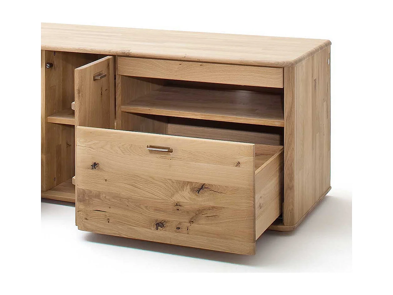 TV Bank Massivholz in Eiche Bianco 156 cm breit