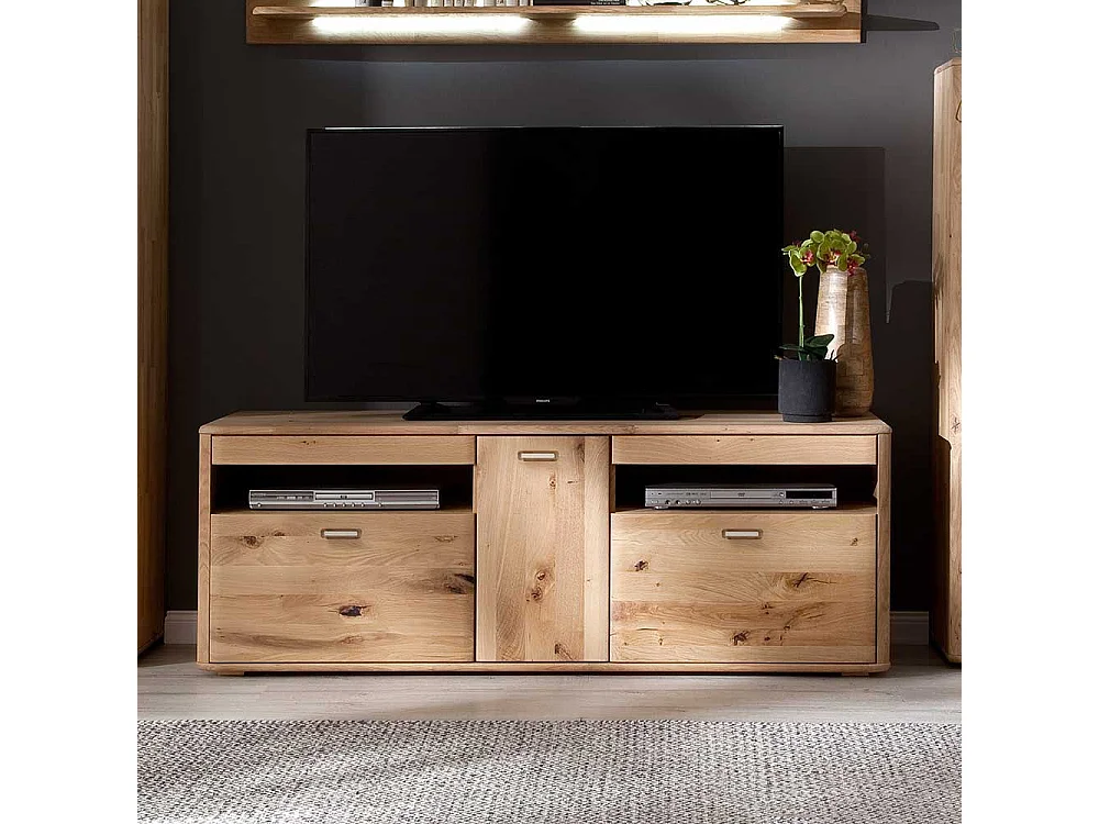 TV Bank Massivholz in Eiche Bianco 156 cm breit