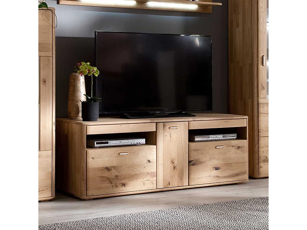 TV Bank Massivholz in Eiche Bianco 156 cm breit