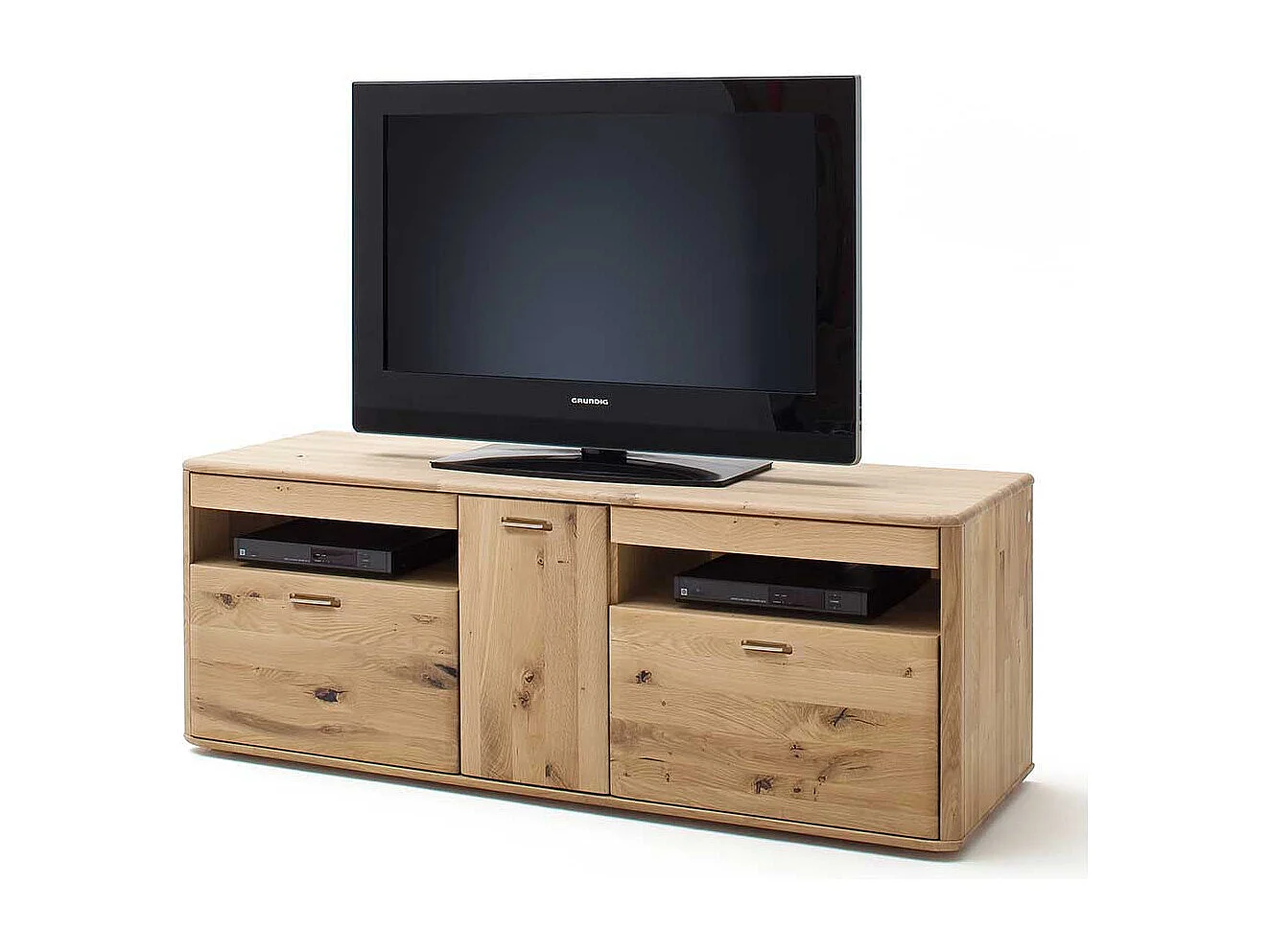 TV Bank Massivholz in Eiche Bianco 156 cm breit