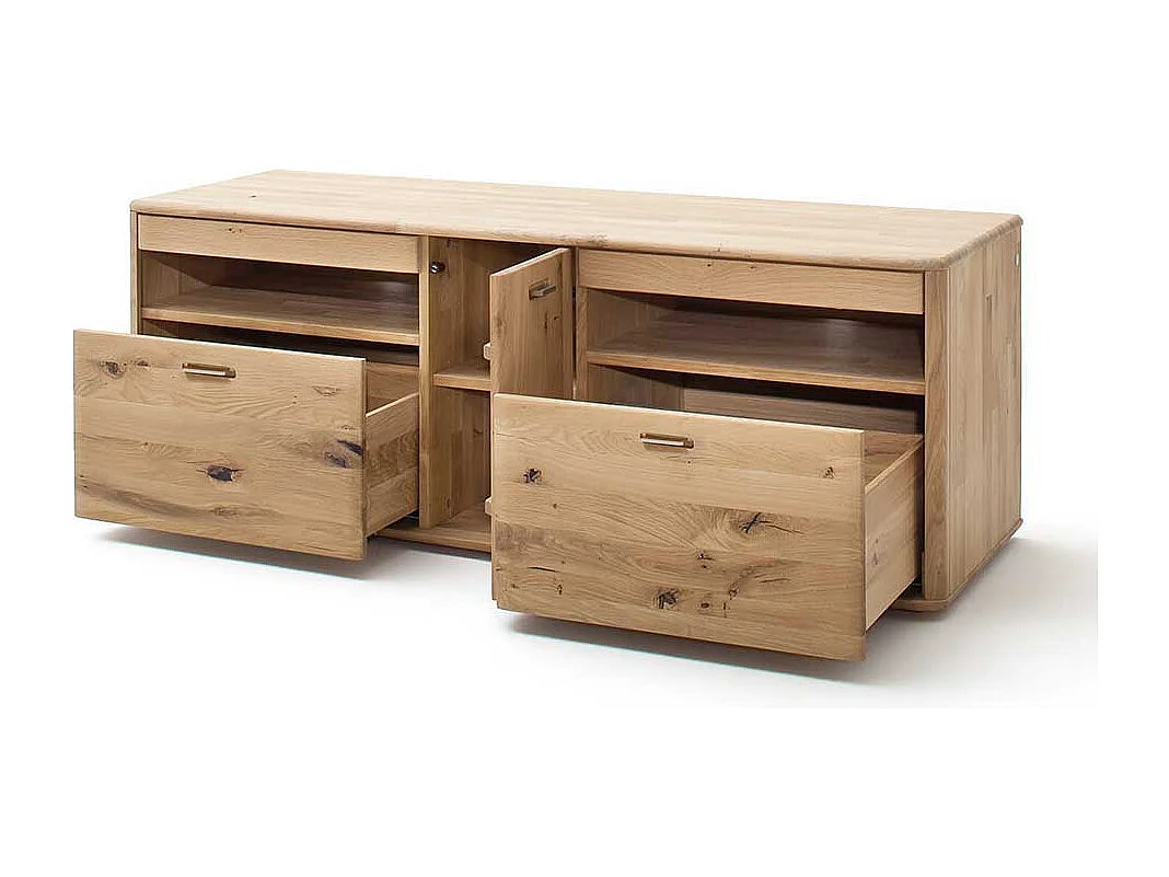 TV Bank Massivholz in Eiche Bianco 156 cm breit