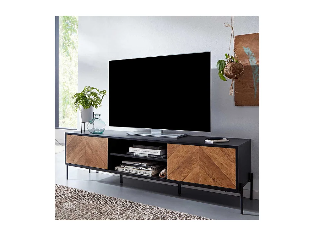 Phonomöbel in Eichefarben & Schwarz 2 Türen 2 offene Fächer