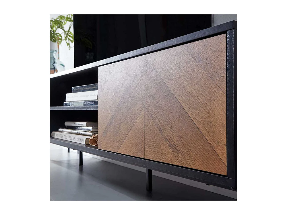 Phonomöbel in Eichefarben & Schwarz 2 Türen 2 offene Fächer